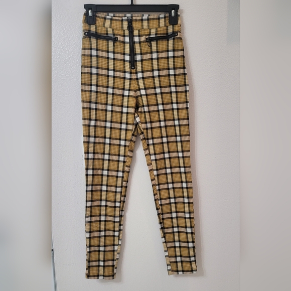 Urban Outfitters Yellow Black Plaid Tartan Front Zip Pants Size 2 - Picture 4 of 8